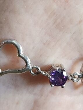 Sterling Silver Heart Bracelet with Round Purple Amethyst Stones